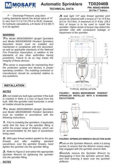 MOSAFE Concealed Pendent Sprinkler (MS007 / MS008)