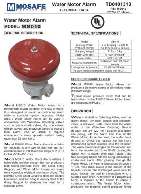 MOSAFE MS010 Water Motor Alarm